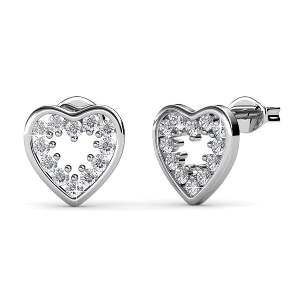 Ainsley 18k White Gold Plated Heart Stud Earrings with Swarovski Crystals for Women